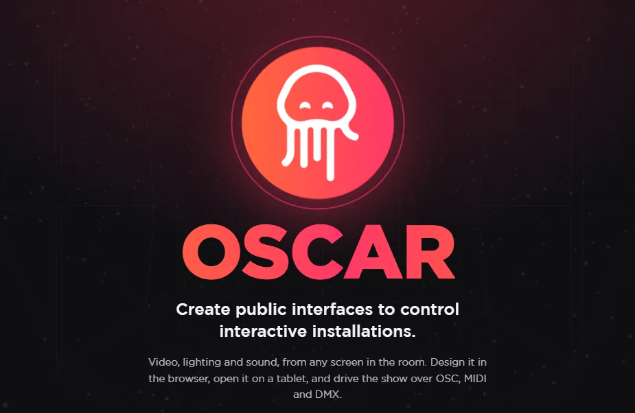 OSCAR Showcase template: the OSCAR logo over a dark hero, the first section of a scrolling page of live controls.